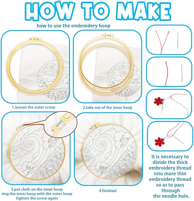 ACRNIGHEET 6Pcs Embroidery Kit for Beginners Adults, Complete Cross Stitch Kits, Landscape Embroidery Kit for Home Decor and DIY Craft Projects, Great Gift for Embroidery Lovers