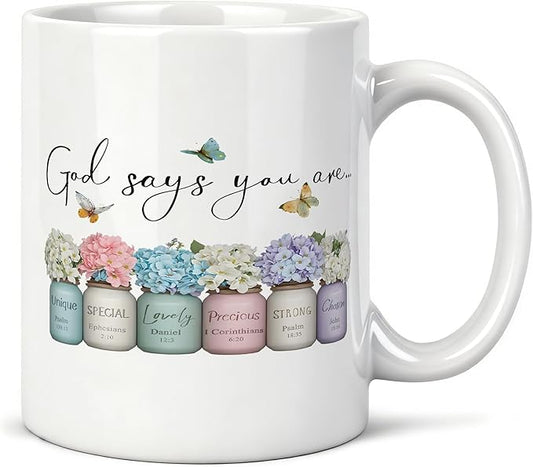 Hydrangeas Flower Christian Mug 11 oz, Christian Gifts for Women, Religious Gifts Coffee Cups Ceramic, Inspirational Bible Verse Ceramic Mug for Coffee Tea Hot Cocoa Home Office Work