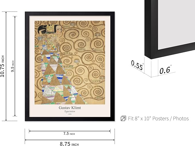Poster Master Vintage Gustav Klimt Poster - Retro Expectation Print - Art Nouveau - Symbolism Art - Abstract Art - Aesthetic Art - Classic Painting - Living Room Wall Decor - 8x10 Black Framed