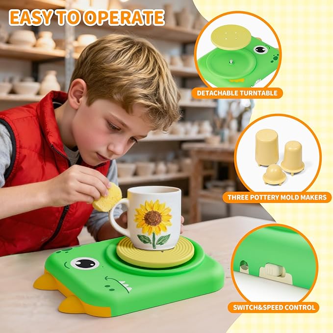 Skirfy Pottery Wheel for Kids - Arts and Crafts for Kids Ages 8-12,Complete Pottery Painting Kit Arts with Clays Mold,Art Supplies Toys for Girls Boy Birthday Gift for 6+,Christmas Gifts for Grandkids