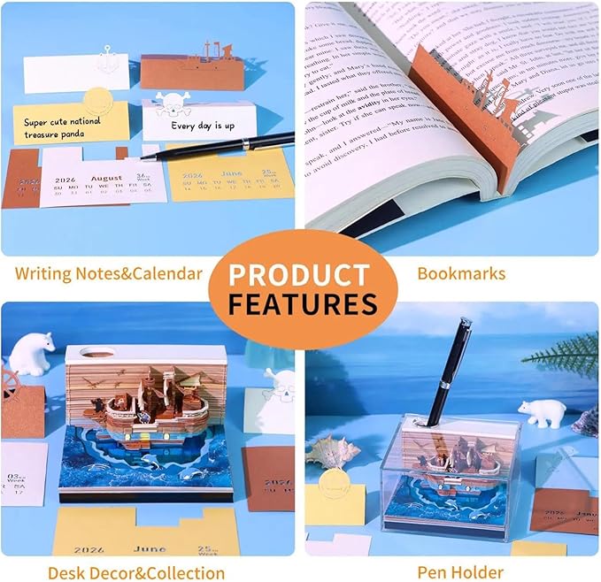 Time Piece Calendar 2026,3D Tree Tear-Away Memo Pad Creative Desk Calendars,3D Notepad Paper Carving Art Sticky Notes,3D Calendar 2026 Suitable for Room and Office Desktop Decoration