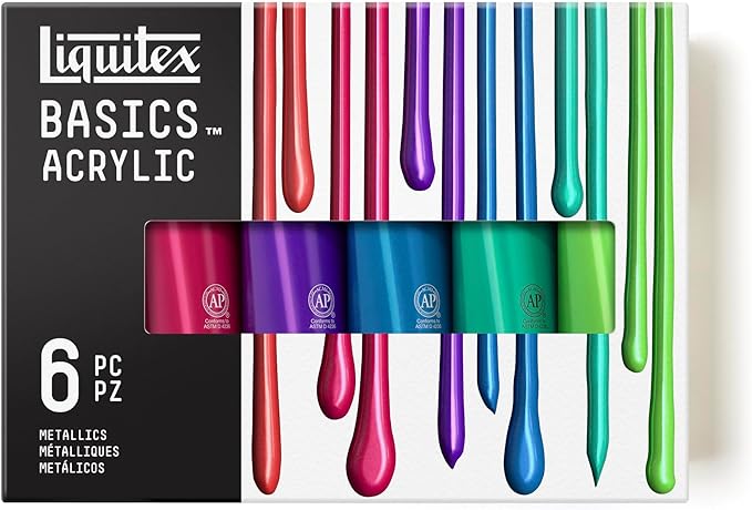 Liquitex BASICS Acrylic Paint Set, 6 x 118ml (4-oz) Tube, Metallic Color Paint Set