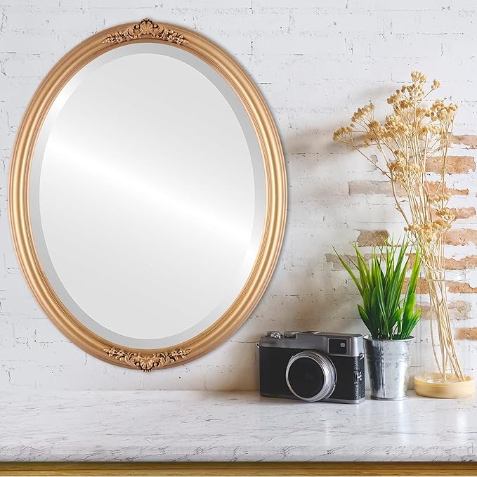 OVALCREST Oval Beveled Wall Mirror for Home Decor - Contessa Style - Gold Spray - 26" x 22"