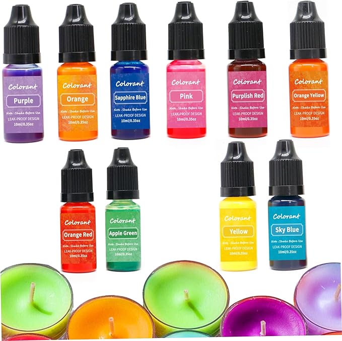 Wax Dye Candle Dye 10 Colors 10ml/Bottle Candle Colour Vivid Oil-Based Soap Highly Concentrate Colour for Making Supplies