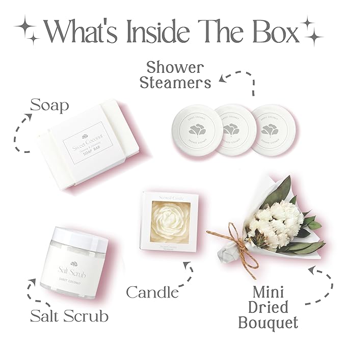 Spa Gift Box for Women – Sweet Coconut Small Bath Set for Relaxation – Birthday & Christmas Gifts for Women