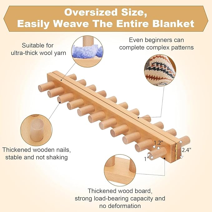 Sienson 52" Chunky Knitting Loom for Blanket Making – Foldable Wood Frame, Portable DIY Hand Knitting Kit for Beginners, Reusable Blanket Loom for Bulky Yarn Crafts & Gifts