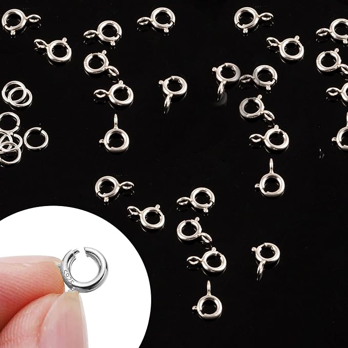40 PCS Necklace Bracelet Clasps and Closures with Open Jump Rings Set 5mm Spring Ring Jewelry Connectors for Jewelry Making (6mm Clasps Silver)