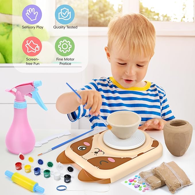 Skirfy Pottery Wheel for Kids Clay Sculpting Tools & Painting Kit,DIY Kits Clay Maker for Beginners with 6 Packs Clays, ChristmasThanksgiving Birthday Gift Toys,Art&Crafts Kits for Ages 6-8 8-12
