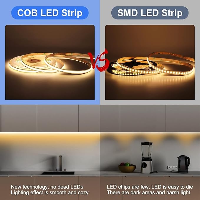 5mm Ultra Thin COB LED Strip DC 24V, Cold White 6000K, RA>90 High CRI LED Tape Light, Cuttable Flexible, 16.4FT Super Bright, IP30 for Christmas Indoor House Kitchen Room Decor