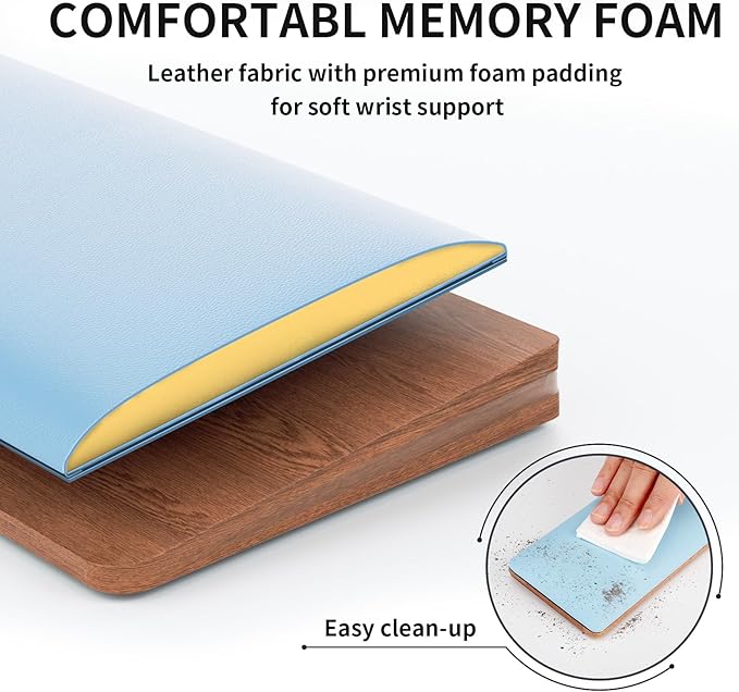 COLORCORAL PU Leather Memory Foam Wrist Rest for Computer Keyboard Ergonomic Wrist Support Pad with Anti-Slip Rubber Base for Typing Pain Relief