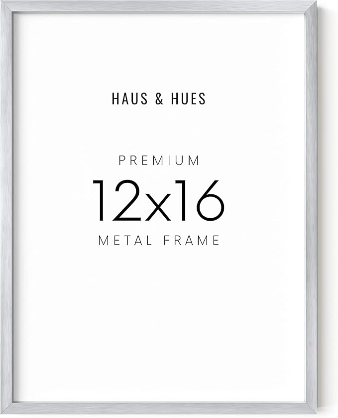 HAUS AND HUES 12x16 Silver Picture Frame - Modern Aluminum Wall Display - Lightweight Frame for Artwork and Posters - Ready-to-Hang Vertically & Horizontally (12x16 in, Silver)