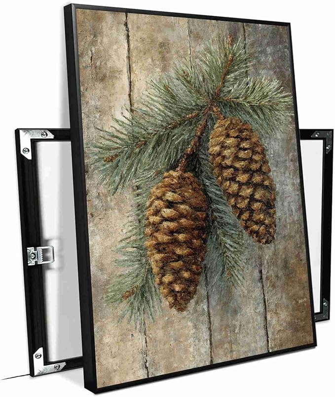 Vintage Christmas Canvas Painting Botanical Wall Art Nature Print Forest Decor Rustic Woodland Poste Holiday Evergreen Art Country Landscape Indoor Decor for Office Living Room Framed Ready to Hang