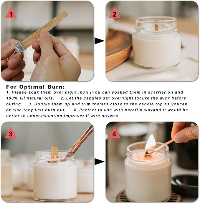 Wood Wicks for Candles Making, 100pcs Wood Candle Wicks, Include 50pcs 5.1 X 0.5 Inch Candle Making Wicks and 50pcs Iron Stand Naturally Smokeless,Wooden Candle Wicks with Rose Gold Trimmer for DIY.