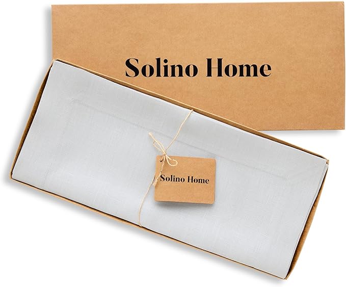 Solino Home Linen Table Runner 48 Inches - 100% Pure Linen Silver Cloud Table Runner 14 x 48 Inch Ideal for Dresser and Coffee Tables - Fete, Winter