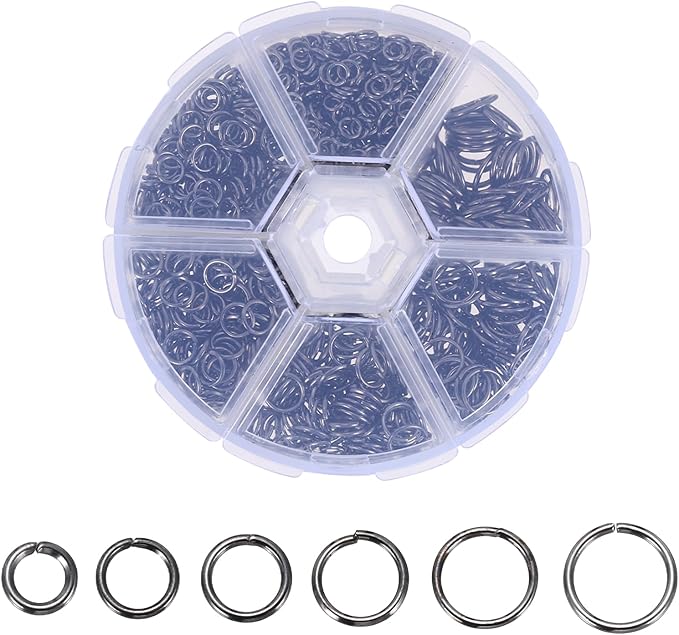 MECCANIXITY Jump Rings for Jewelry Making, 6 Sizes Alloy Open Jump Rings for Keychains Earings DIY Craft(Black, 880Pcs)