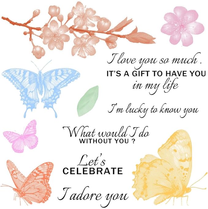 Butterfly Flower Stamps and Cutting Dies for Card Making DIY Transparent Silicone Clear Stamp and Metal Die Cuts Sets for Scrapbooking Paper Greeting Cards Decor Seals Craft Supplies