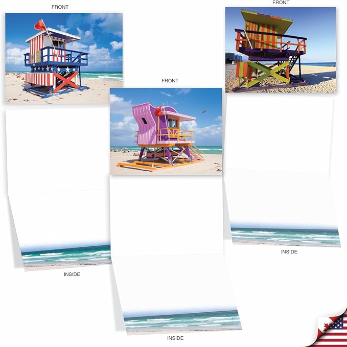 The Best Card Company - 10 All Occasion Blank Cards (4 x 5.12 Inch) - Nautical, Ocean, Sea Life Assortment of Notecards - Life Savers M4946OCB-B1x10