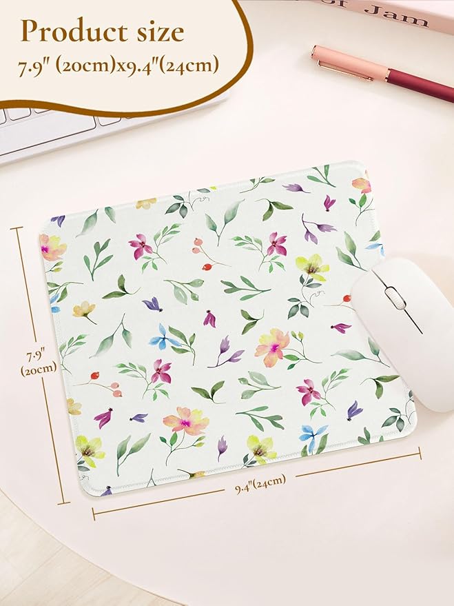 Colorful Cute Flowers Mouse Pad, Waterproof Aesthetics Leaf Mouse Pads Design, Non-Slip Rubber Base Computer Simple Funny Mousepad,Small Mouse Mat Desk Accessories Office Supplies