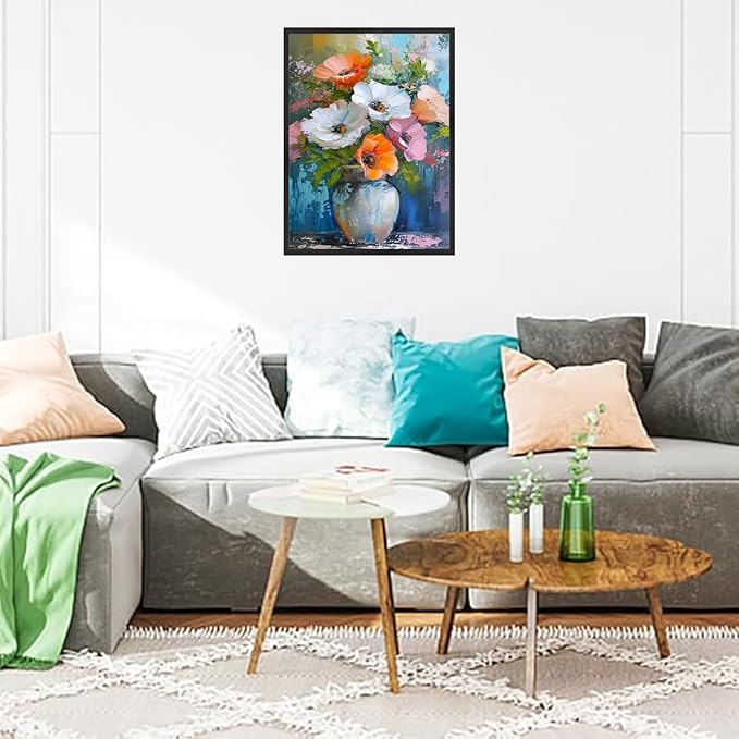 NWQZBYHT Flowers Diamond Art Kits for Adults,Vase 5D Diamond Painting Kits for Adults,Flowers DIY Round Full Drill Gem Art Kits for Beginner,Diamond Dots Picture Crafts Home Wall Decor 12x16 Inch