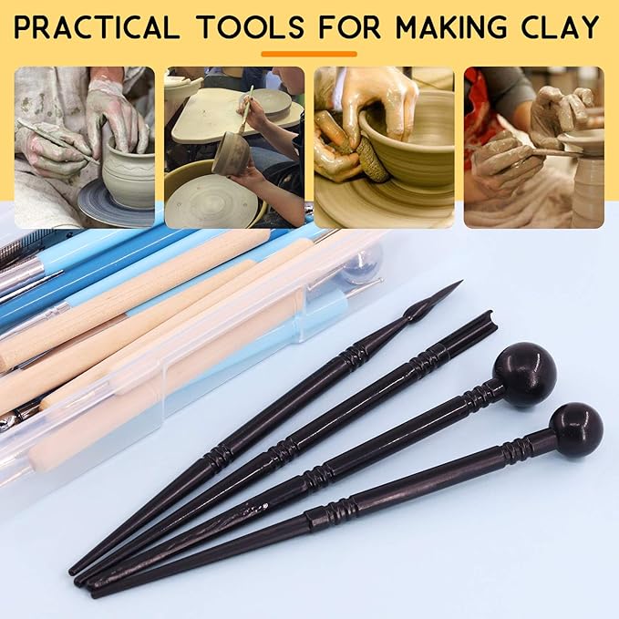 19 Pcs Polymer Modeling Clay Sculpting Tools with Dotting Pen, Silicone Tips, Ball Stylus, Sculpture Needle,Pottery Ceramic Clay Indentation Tools Set for Art Crafts Soap Making