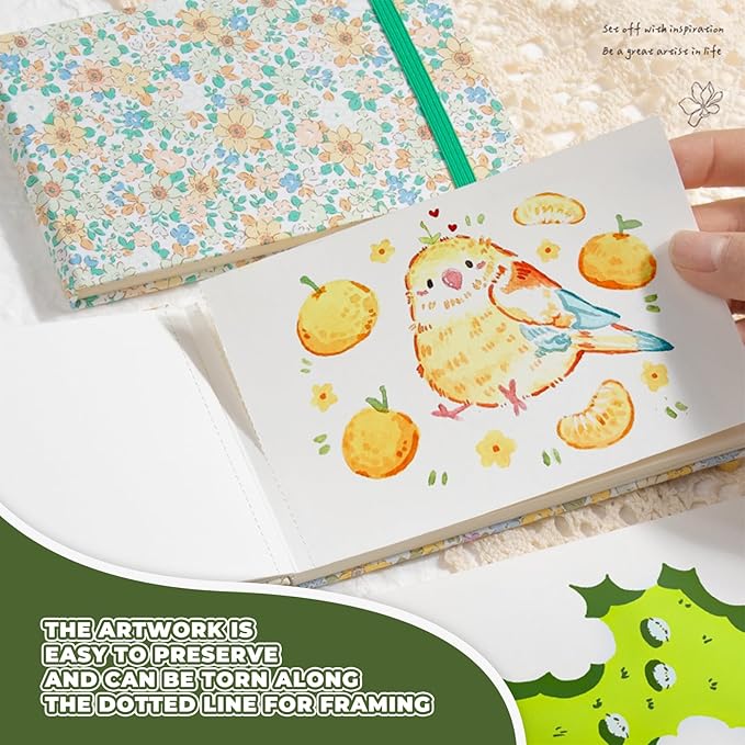 Mini Portable Watercolor Palette Set-Grid Paint Box with Binder Clips Include 12 Colors Paint - Brush*3 and Picture Album Art Materials Coloring Markers (Yellow Acrylic-S)