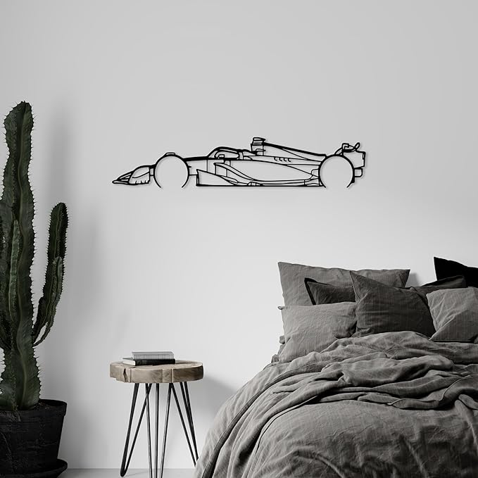 DecoSoul Formula Car Metal Wall Art, Sports Car Silhouette, 20" x 5.5" Black Wall Decor, Office, Wall Mount, Unframed