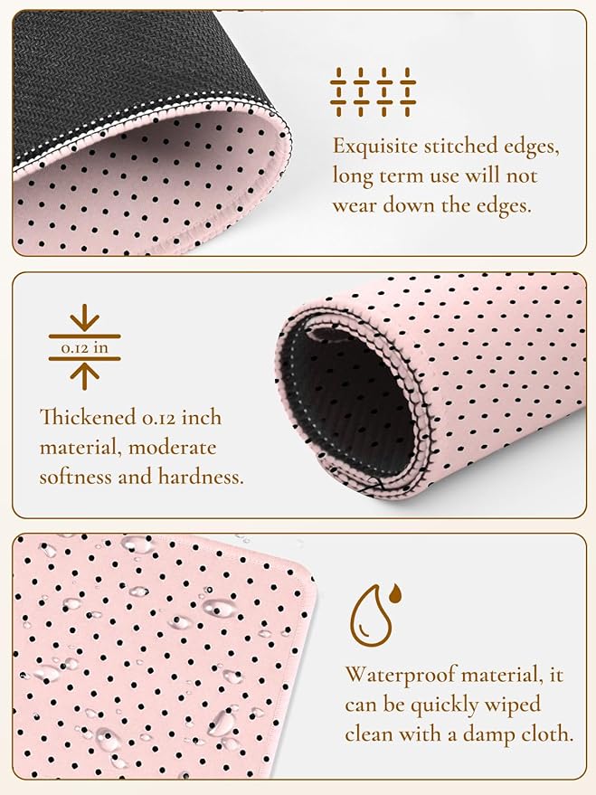 Cute Fashion Polka Dot Mouse Pad, Waterproof Aesthetics Dots Mouse Mat Design,Non-Slip Rubber Base Computer Simple Funny Mousepad,Wave Point Small Mouse Pad Desk Accessories,Light Pink