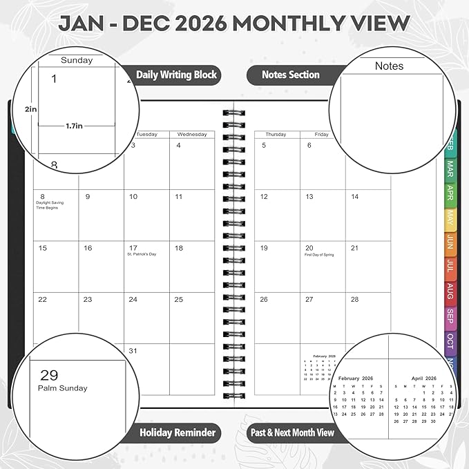 2026 Planner – 2026 Planner Weekly and Monthly: Jan. 2026 - Dec. 2026, 8.5" x 11", 2026 Calendar Planner with Monthly Tabs, Flexible Cover, Thick Paper, Inner Pocket for School Office Supplies