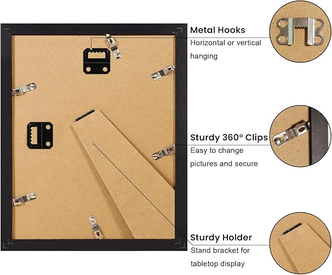 8x10 Picture Frame Set of 9, Display Pictures 5x7 with Mat or 8 x 10 Without Mat, Multi Photo Frames for Wall Mounting or Table Top Display, Black