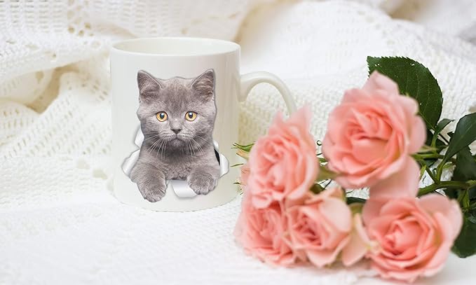 Winston & Bear British Shorthair Cat Mug - Grey Kitty Ceramic Coffee Mug Gift for Cat Lovers (11oz)