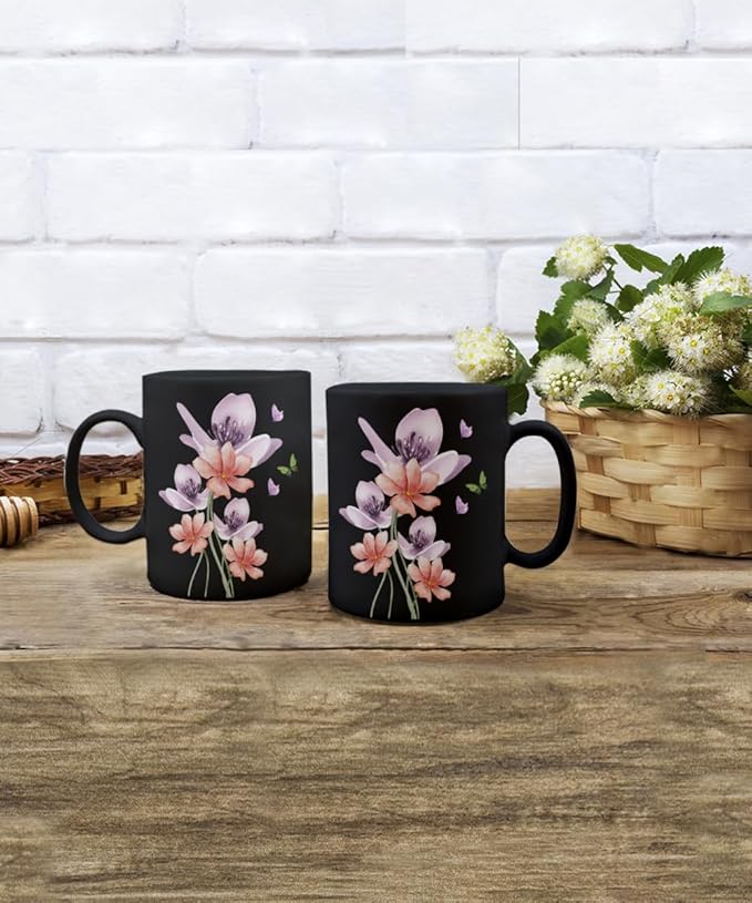 Watercolor Flowers & Butterflies 11oz Coffee Mug, Pretty Floral Coffee Cup, Butterfly Gifts for Women