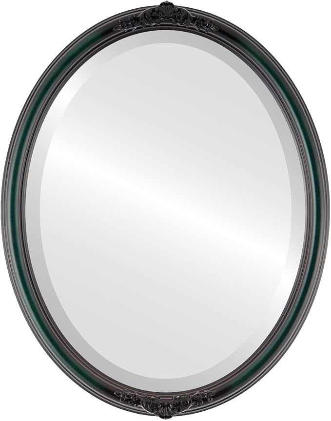 OVALCREST Oval Beveled Wall Mirror for Home Decor - Contessa Style - Hunter Green - 22" x 18"