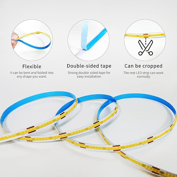 COB LED Strip Lights 3000K 65.6ft DC 24V Dimmable White Flexible LED Tape Light for Bedroom, with Remote and app Control LED Tape Lights CRI90+,forLiving Room, Shelf, Cabinet Home Decoration