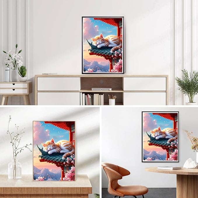 DPHERO Sleeping Cat Diamond Painting Kits for Beginners Adults,5D DIY Orange Cat Diamond Art Kits,Round Full Drill Architecture Gem Art Crafts,DIY Painting by Numbers for Home Wall Decor 12x16 inch