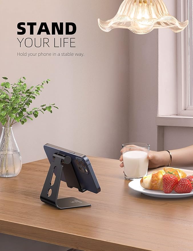 Lamicall Adjustable Cell Phone Stand, Desk Phone Holder, Cradle, Dock, Compatible with iPhone 17 16 15 14 Air Plus Pro Pro Max 13 12 X XS, 4-8" Phones, Office Accessories, All Smartphone, Black
