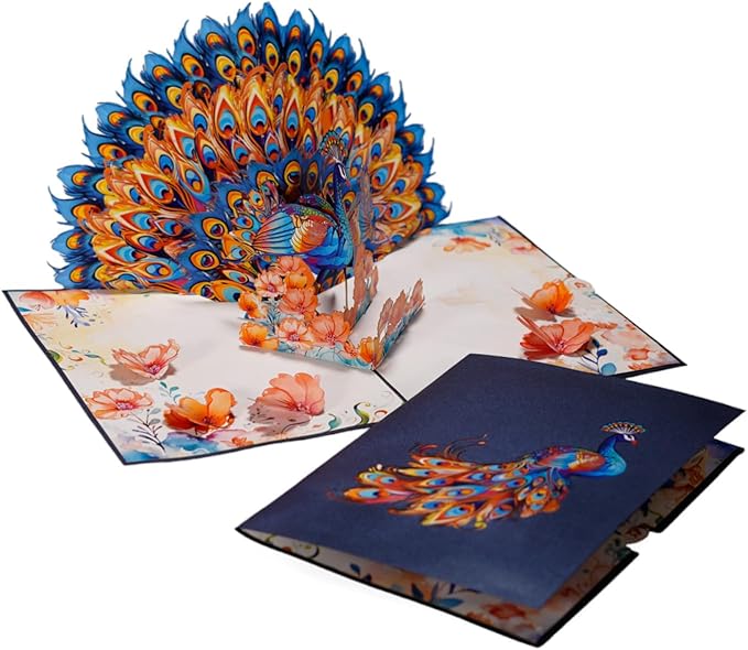 Colorful Peacock Greeting Card, Creative Peacock 3D Pop Up Card for Birthday, Congratulations Wedding, Mother Day, Thank you Cards.