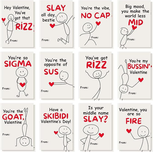Yinder 24 Set Mini Valentines Day Cards with Envelopes Funny Slang Themed Teen Tween School Valentines Funny Valentine's Day Card Set Gift for Student Classroom School Home Friends