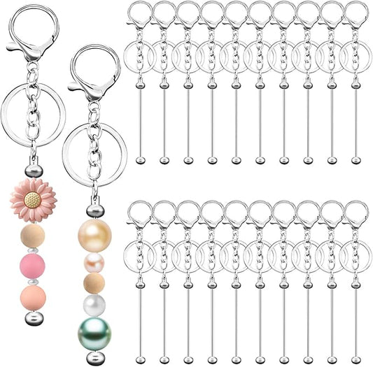 Eikovia 20 Pcs Keychain Making Kit,DIY Beadable Keychains Bulk Kit,Keychain Making Supplies for Crafts, Jewelry, Charms, DIY Projects, Blank Chain Beaded Keychains Design for Women Man,Silver