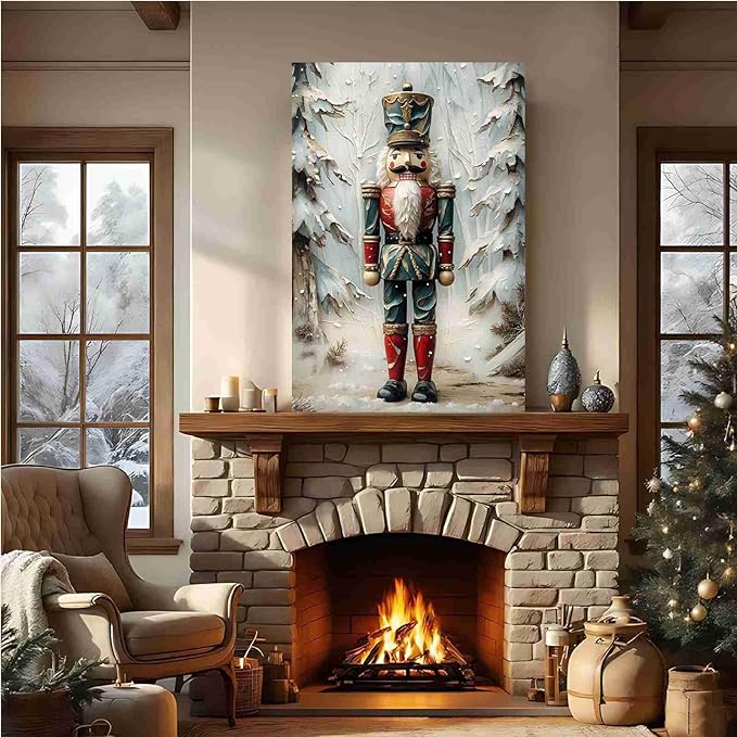 Nutcracker Christmas Art Print Vintage Holiday Decor Winter Nutcracker Wall Art Vintage Toy Soldier Print Festive Winter Poster Indoor Decor for Home Offices Living Room Bedroom Dining Room farmhouse