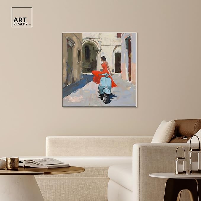 Art Remedy Venice Visits Canvas Classic Landscape Art, Silver Frame, 40" x 40"