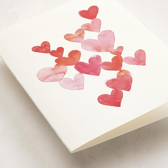 Minted Watercolor Hearts Greeting Cards – 5 Pack of Folded 5x7 Blank Note Cards with Matching Envelopes | All Occasion Stationery Set for Birthdays, Anniversaries, Weddings, Love Notes