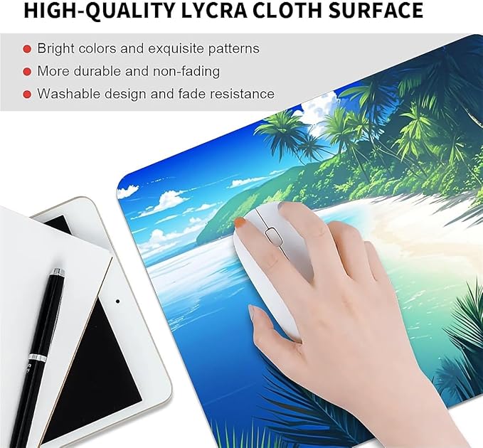 Square Mouse Pad Beach Ocean, Personalized Premium-Textured Custom Mouse Mat Design, Washable Mousepad Cloth, Non-Slip Rubber Base Computer Mouse Pads for Wireless Mouse