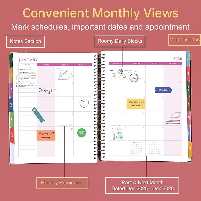 Yoment 2026 Planner Weekly and Monthly 8.5"x11" Large Hardcover Planner from Dec 2025 - Dec 2026 13 Months Calendar Academic Planners for Women Men Agenda Daily Weekly Yearly Planning with Tabs, Red