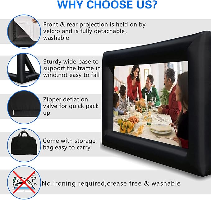 20 Feet Inflatable Outdoor and Indoor Theater Projector Screen - Includes Air Blower, Tie-Downs and Storage Bag - Portable, Supports Front and Rear Projection
