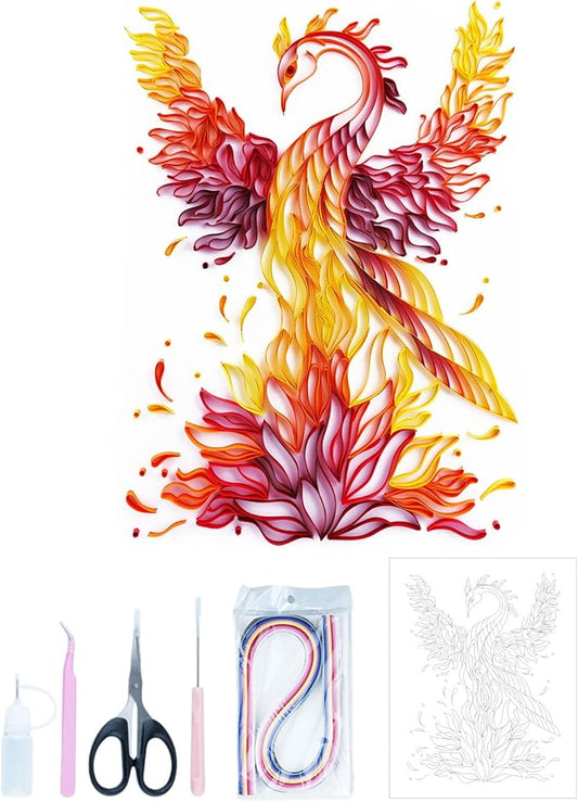 Uniquilling Quilling Kit, Paper Quilling Kits, 16 * 20-in Phoenix Paper Filigree Kits with Quilling Tools& Using Manual, DIY Quilling Artwork Modern Wall Art for Living Room