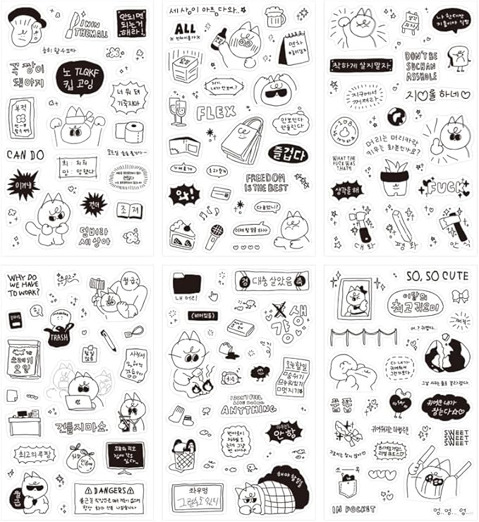 Monolike Little Doodle One Day Theme Sticker 6P Set - Aesthetic Removable Stickers for Journaling, Scrapbooking, Multicolor, Size: 4.33 x 5.51 inches