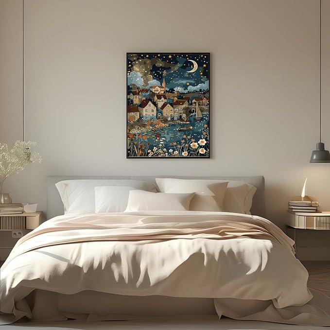 CSZPPQAF House Paint by Numbers for Adults Beginner, Moon Stars Paint by Number Kits on Canvas, DIY Acrylic Oil Painting by Numbers for Home Wall Decor 16X20inch