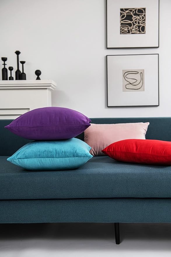 Throw Pillow Cases 24x24 Turquoise: 2 Pack Cozy Soft Velvet Square Decorative Pillow Covers for Farmhouse Home Decor