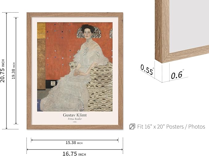Poster Master Vintage Gustav Klimt Poster - Retro Fritza Riedler Print - Art Nouveau - Portrait Art - Symbolism Art - Aesthetic Art - Classic Painting - Living Room Decor - 16x20 Beige Framed