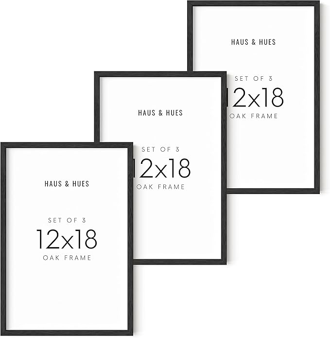 HAUS AND HUES 12x18 Black Oak Frame Set of 3 - Poster Display for Wall Art & Collage